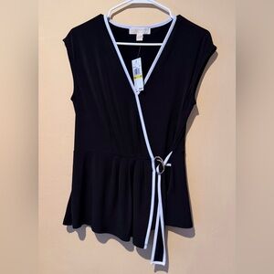 Michael Kors Black and White Belted Blouse